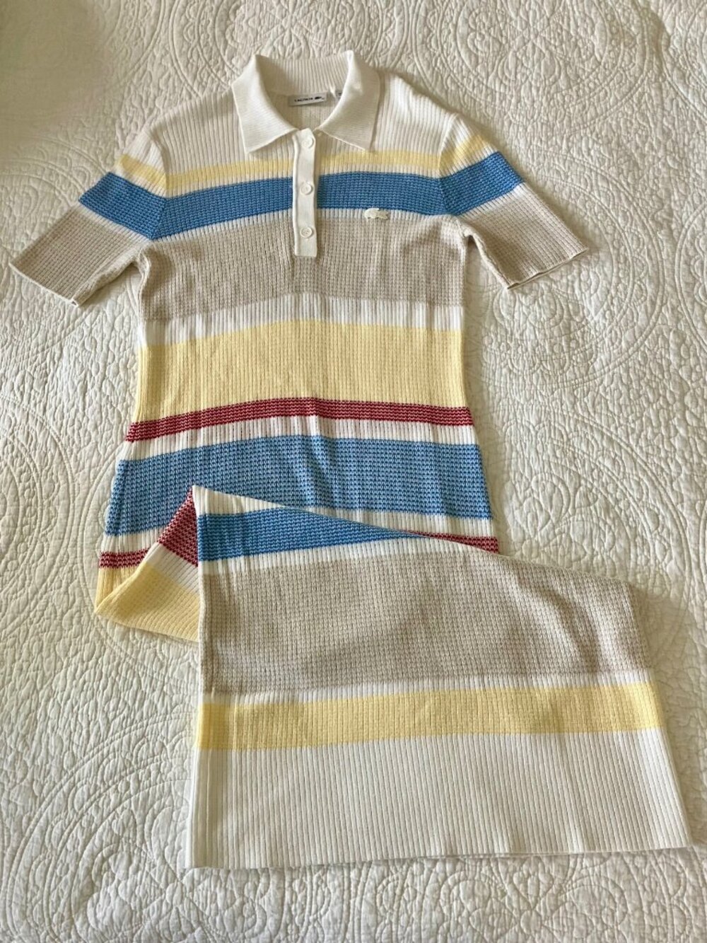 Lacoste long dress - Size 40 - red/blue/yellow/white stripes